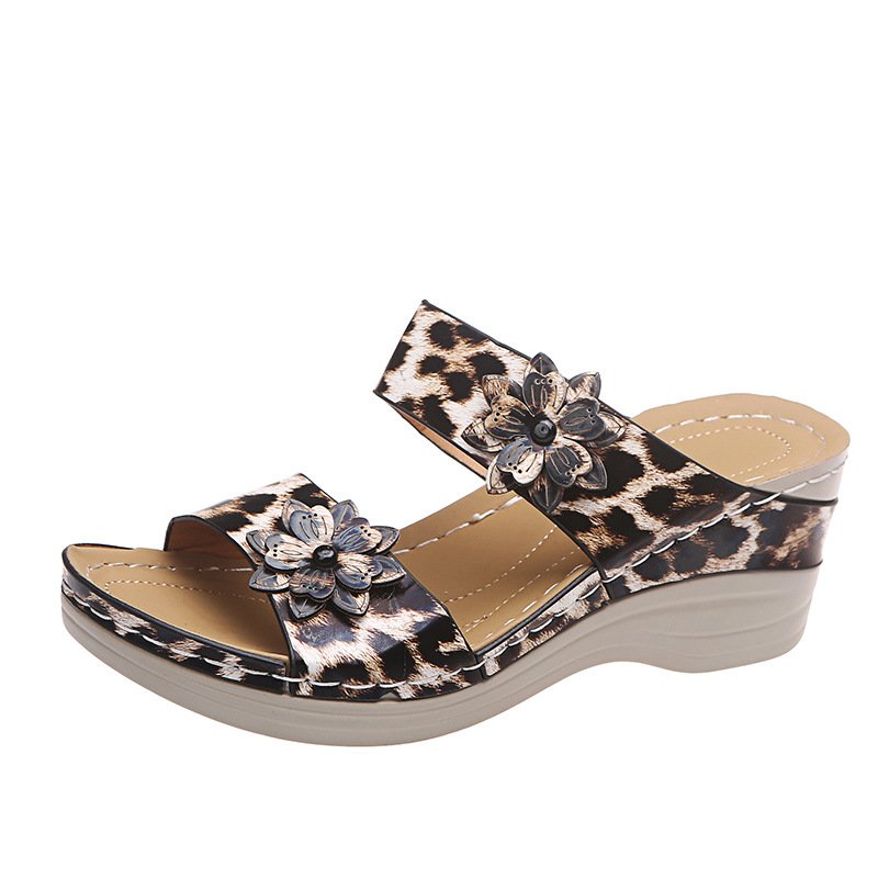 👍Last Day Promotion 70% OFF – 2023 🌹New Leopard Print Leather Wedge Soft Sole Sandals