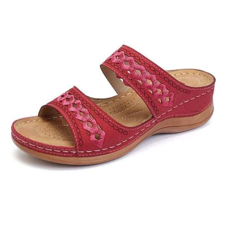 Premium Orthopedic Arizona Leather Embroidery Arch-Support Women Soft footbed Sandals