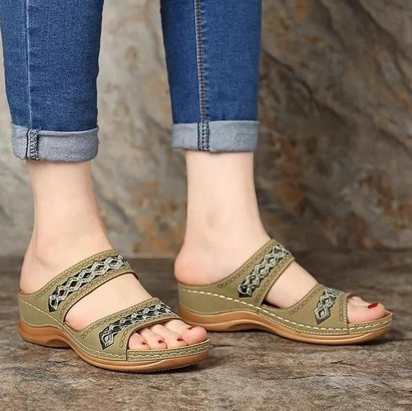 Premium Orthopedic Arizona Leather Embroidery Arch-Support Women Soft footbed Sandals