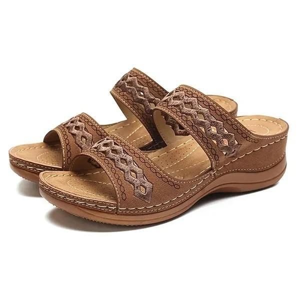 Premium Orthopedic Arizona Leather Embroidery Arch-Support Women Soft footbed Sandals