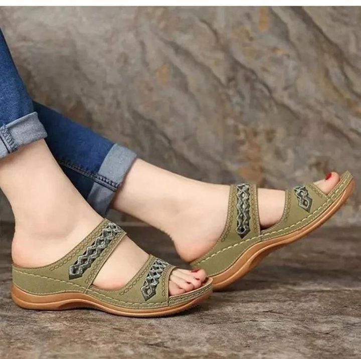 Premium Orthopedic Arizona Leather Embroidery Arch-Support Women Soft footbed Sandals